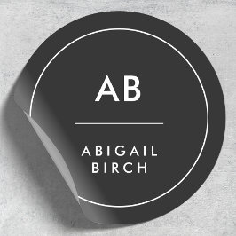 Monogram Modern Minimal einfach Schwarz und Weiß Runder Aufkleber