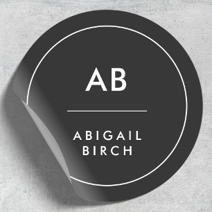 Monogram Modern Minimal einfach Schwarz und Weiß Runder Aufkleber