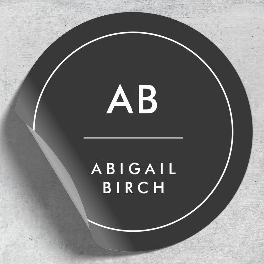 Monogram Modern Minimal einfach Schwarz und Weiß Runder Aufkleber