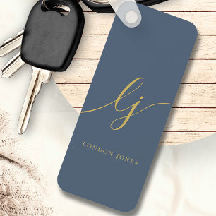 Monogram Modern Minimal Elegant Navy Blue Gold Schlüsselanhänger