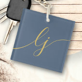 Monogram Modern Minimal Elegant Navy Gold Script Schlüsselanhänger