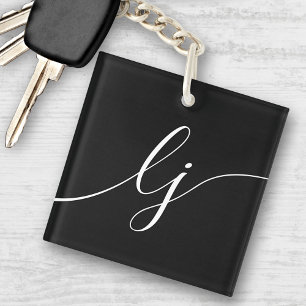 Monogram Modern Minimal elegant Schwarz-weißes Scr Schlüsselanhänger