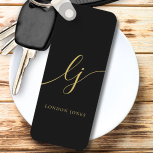 Monogram Modern Minimal elegant Schwarzes Gold Schlüsselanhänger