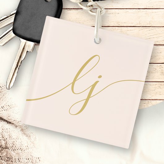 Monogram Modern Minimal Elegante Blush Gold Script Schlüsselanhänger