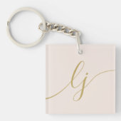Monogram Modern Minimal Elegante Blush Gold Script Schlüsselanhänger (Vorderseite)