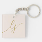 Monogram Modern Minimal Elegante Blush Gold Script Schlüsselanhänger (Rückseite)