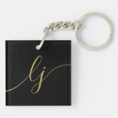 Monogram Modern Minimal Elegantes Black Gold Scrip Schlüsselanhänger (Rückseite)