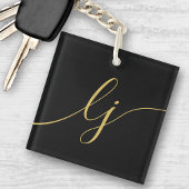 Monogram Modern Minimal Elegantes Black Gold Scrip Schlüsselanhänger