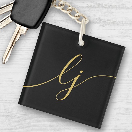 Monogram Modern Minimal Elegantes Black Gold Scrip Schlüsselanhänger
