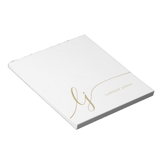 Monogram Modern Minimal Feminine Gold Script Notizblock (angewinkelt)