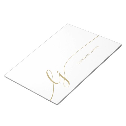 Monogram Modern Minimal Feminine Gold Script Notizblock (angewinkelt)