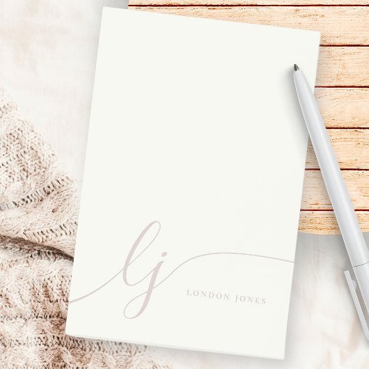 Monogram, Modern Minimal Feminine Rose Pink Ivory Post-it Klebezettel