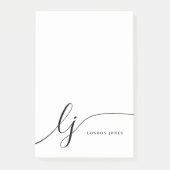 Monogram Modern Minimal Feminine Schwarz und Weiß Post-it Klebezettel (Vorderseite)