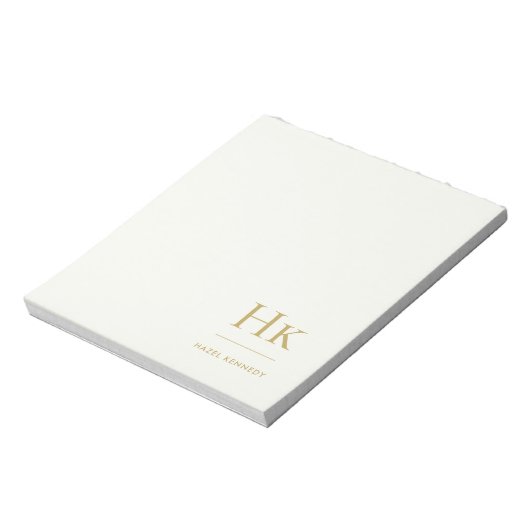 Monogram Modern Minimal Ivory Gold Monogrammed Notizblock (Rotiert)