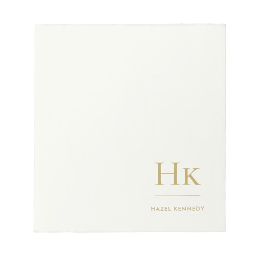 Monogram Modern Minimal Ivory Gold Monogrammed Notizblock (Vorderseite)