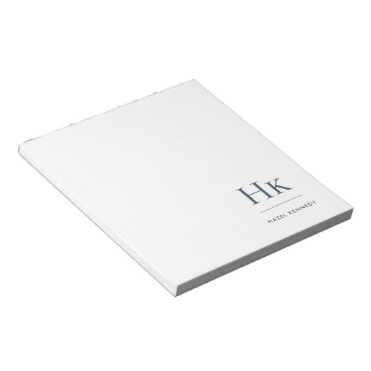 Monogram Modern Minimal Navy Blue White Simple Notizblock (angewinkelt)