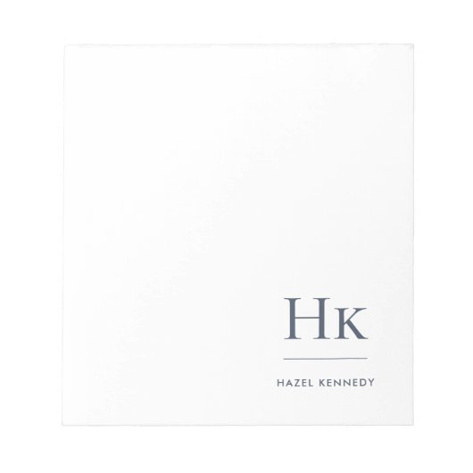 Monogram Modern Minimal Navy Blue White Simple Notizblock (Vorderseite)