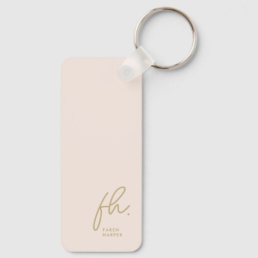 Monogram Modern Minimal Script Initials Blush Gold Schlüsselanhänger (Rückseite)