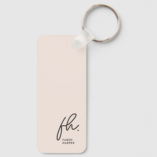 Monogram Modern Minimal Script Initials Blush Pink Schlüsselanhänger (Rückseite)