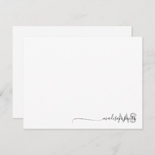 Monogram Modern Minimal Script Name Mitteilungskarte (Vorne/Hinten)