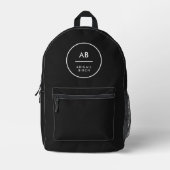 Monogram Modern Minimal Simple Black Bedruckter Rucksack (Vorderseite)
