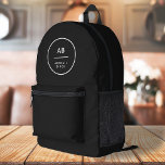 Monogram Modern Minimal Simple Black Bedruckter Rucksack<br><div class="desc">Ein einfaches,  stilvolles Design mit moderner Typografie in einfarbigem Schwarz/Weiß. Der Text,  inklusive Ihres Monogramms,  kann leicht personalisiert sein,  um ein Design so einzigartig wie Sie sind zu machen! Das perfekte trendige,  maßgeschneiderte Design für den persönlichen oder geschäftlichen Gebrauch!</div>