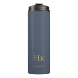 Monogram Modern Minimal Simple Classic Navy Gold Thermosbecher