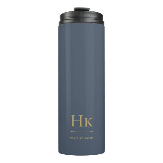 Monogram Modern Minimal Simple Classic Navy Gold Thermosbecher (Vorderseite)