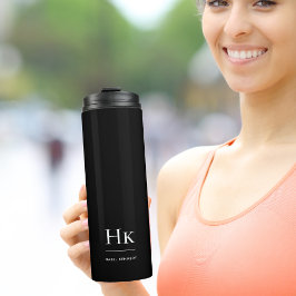 Monogram Modern Minimal Simple Classic Schwarz-wei Thermosbecher