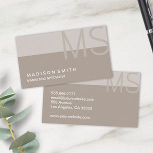 Monogram Modern Minimal Taupe Beruflich Visitenkarte