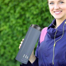 Monogram Modern Minimalist Elegant Navy Blue White Thermosbecher