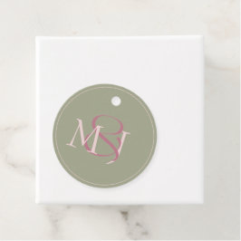 Monogram Modern Minimalist Green & Pink Wedding Geschenkanhänger