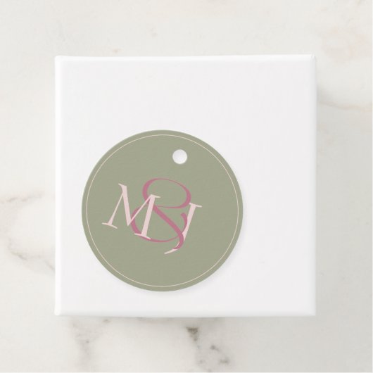 Monogram Modern Minimalist Green & Pink Wedding Geschenkanhänger (Beispiel)