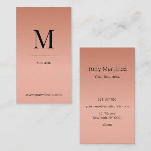 Monogram modern minimalistic rose´gold Monogramm Visitenkarte (Vorne/Hinten)