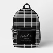 Monogram Modern Minimalistisch Black Script Karier Bedruckter Rucksack (Vorderseite)