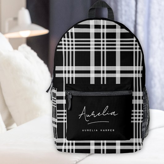 Monogram Modern Minimalistisch Black Script Karier Bedruckter Rucksack