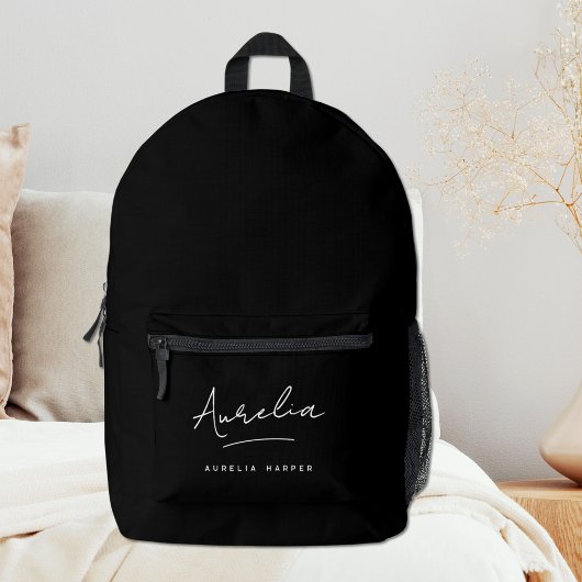 Monogram Modern Minimalistisch Black Script Name Bedruckter Rucksack