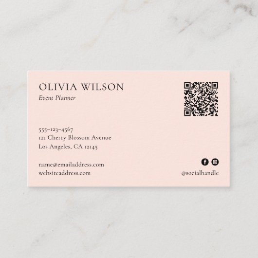 Monogram Modern Minimalistisch Blush Pink Visitenkarte (Rückseite)