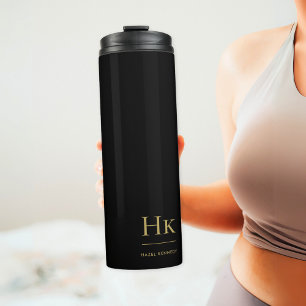 Monogram Modern Minimalistisch Chic Black Gold Thermosbecher