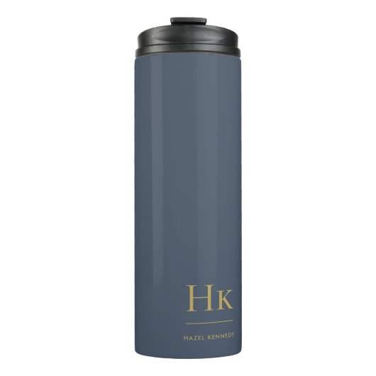 Monogram Modern Minimalistisch Elegante Navy Blue  Thermosbecher (Vorderseite)