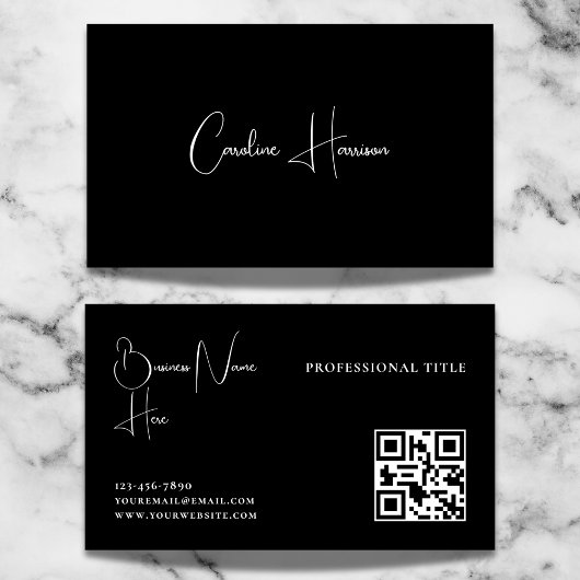 Monogram Modern Minimalistisch Feminine QR Code Bl Visitenkarte