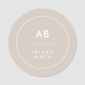 Monogram Modern Minimalistisch Natural Taupe Namensschild (Vorderseite)