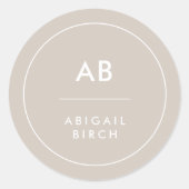 Monogram Modern Minimalistisch Natural Taupe Runder Aufkleber (Vorderseite)