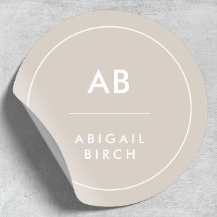Monogram Modern Minimalistisch Natural Taupe Runder Aufkleber