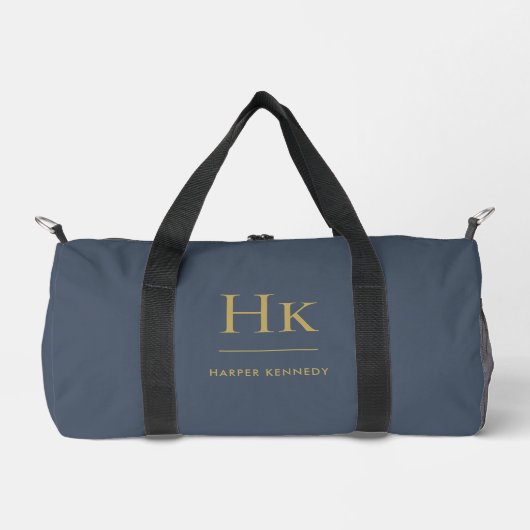 Monogram Modern Minimalistisch Navy Gold Mit Monog Duffle Bag (Vorderseite)