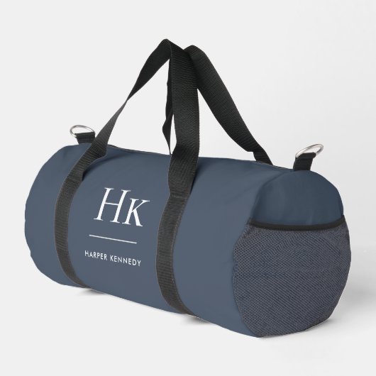 Monogram Modern Minimalistisch Navy Mit Monogramm Duffle Bag (Rechte Ecke)