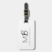 Monogram Modern Minimalistisch Schwarz-weiß Gepäckanhänger (Vorderseite vertikal)