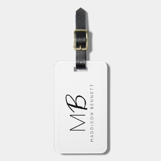 Monogram Modern Minimalistisch Schwarz-weiß Gepäckanhänger (Vorderseite vertikal)