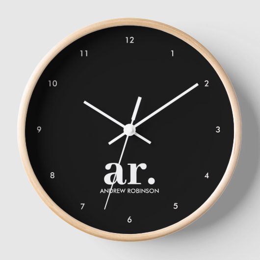 Monogram Modern Minimalistisch Schwarz-weiß Uhr (Vorderseite)
