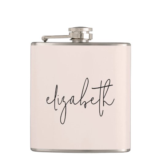 Monogram Modern Minimalistisch Stylish Blush Pink Flachmann (Vorderseite)